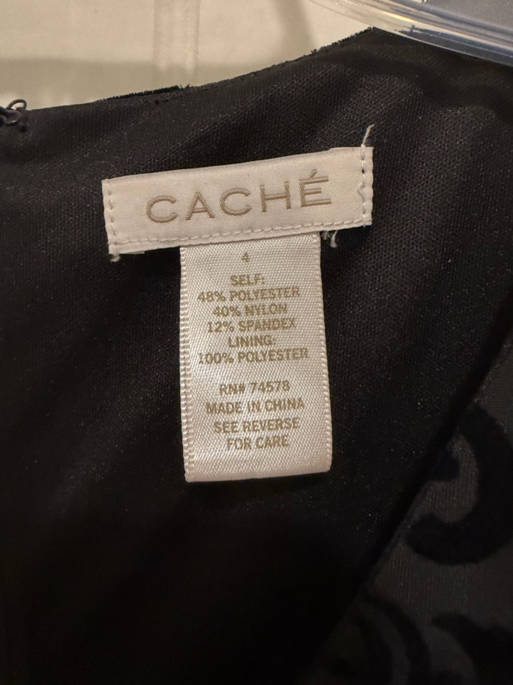 Cache Black Velvet Burnout Beaded V-Neck Knee Length Dress 4 - Picture 2 of 3